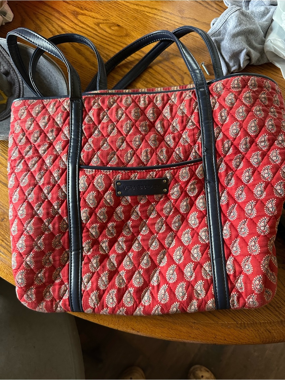 Vera Bradley Red Paisley Quilted Tote with Black Trim